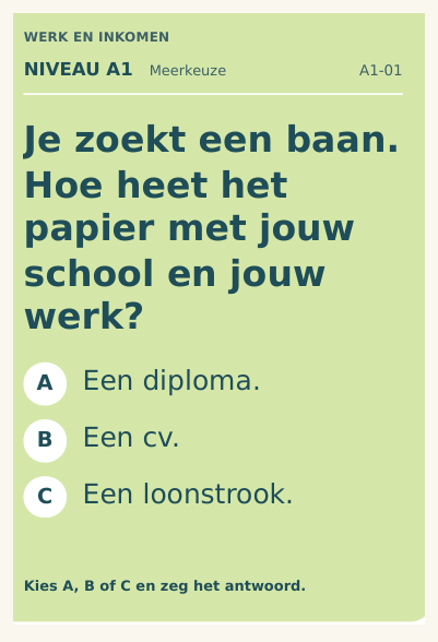Echte vraagkaart op niveau A1