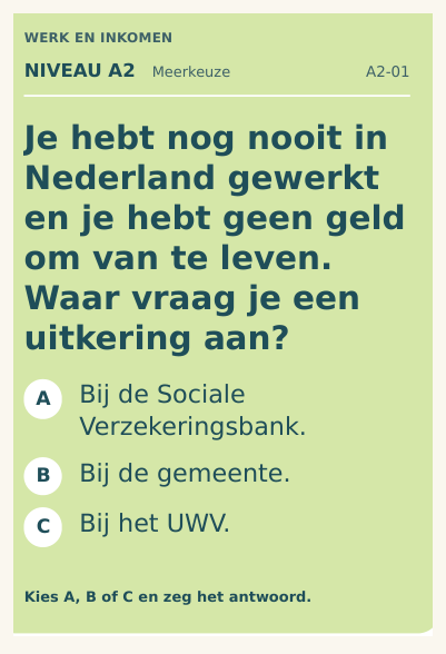 Echte vraagkaart op niveau A2