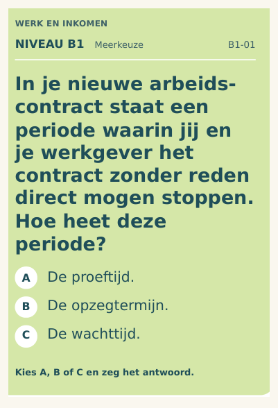 Echte vraagkaart op niveau B1